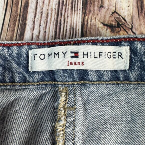 Tommy Hilfiger Y2K Size 6 ? 8 ? Blue Distressed Jean Denim Mini Skirt 31x16 - Picture 7 of 7
